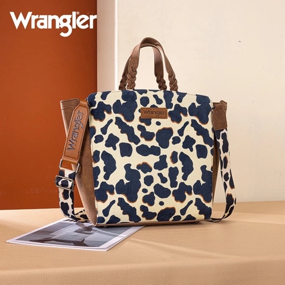 Wrangler Cow Print Concealed Carry Tote/Crossbody - Brown - Picture 1 of 5